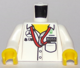 Torso Speed Champions with Boss, Mercedes-Benz, Petronas and UBS Logos and Red Ribbon and Pocket, Front and Back Pattern / White Arms / Yellow Hands