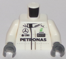 Torso Racing Suit with Boss, Mercedes-Benz, Petronas, Puma and UBS Logos, Front and Back Pattern / White Arms / Dark Bluish Gray Hands