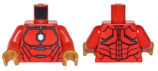 Torso Armor with Silver Plates and Blue and White Hexagon Arc Reactor Pattern / Red Arms / Pearl Gold Hands