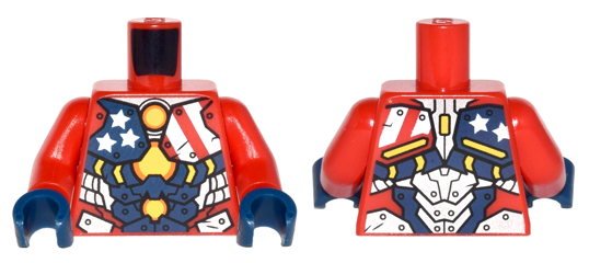 Torso Armor with Stars and Stripes and Silver Plates and Yellow Circle Arc Reactor Pattern / Red Arms / Dark Blue Hands