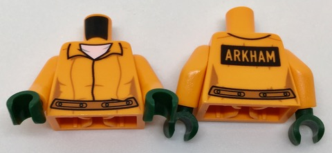 Torso Batman Prisoner Female Jumpsuit with Belt, White Undershirt and 'ARKHAM' on Back Pattern / Orange Arms / Dark Green Hands