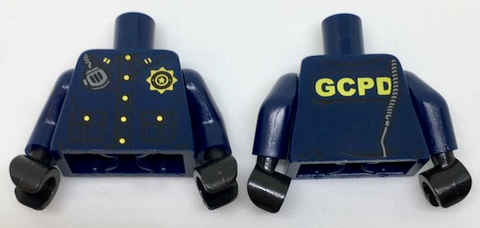 Torso Police Uniform, Gold Buttons and Badge, Radio Over Shoulder and 'GCPD' on Back Pattern / Dark Blue Arms with Gold Badge Right / Black Hands