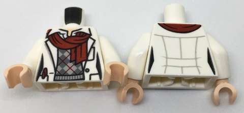 Torso Lab Coat with Dark Red Scarf over Knit Argyle Sweater Pattern / White Arms / Light Nougat Hands