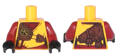 Torso Ninjago Robe with Dark Red Undershirt and Sash, Dark Brown Armor with Ninjago Logogram 'Amber' Pattern / Dark Red Arms / Black Hands