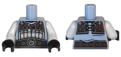 Torso Ninjago Light Bluish Gray and Dark Brown Armor Plates and Belt, Elemental Smoke Emblem Pattern / Light Bluish Gray Arms / Black Hands
