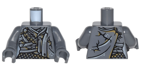 Torso PotC Female Outline with Black Cracks, Straps, Scales and Cape Pattern / Dark Bluish Gray Arms / Dark Bluish Gray Hands