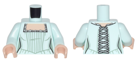 Torso PotC Female Outline, Dress with Pleats, Square Neckline with White Trim and Laces in Back Pattern / Light Aqua Arms / Light Nougat Hands