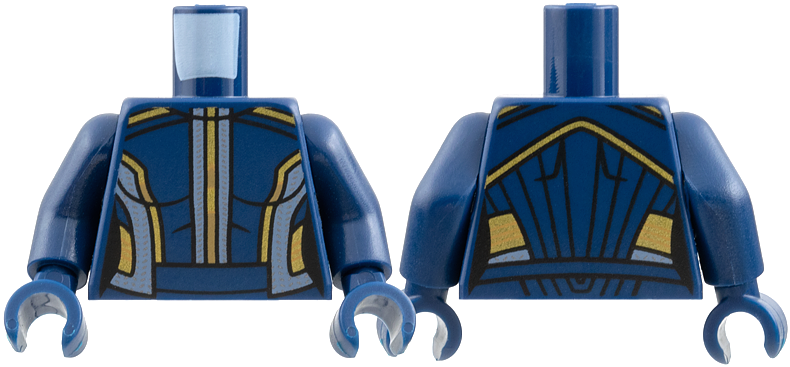Torso Female Bodysuit with Gold and Light Blue Trim Lines on Sides and Center Pattern / Dark Blue Arms / Dark Blue Hands