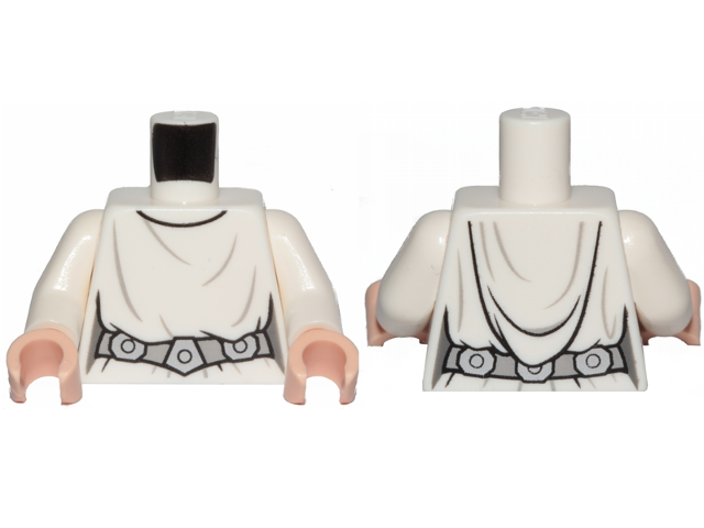 Torso SW Loose Dress Dark Bluish Gray Folds, Detailed Belt Pattern (Leia) / White Arms / Light Nougat Hands