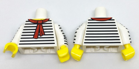 Torso Black Thin Stripes, Red Scarf Front and Back Pattern / White Arms with Black Thin Stripes Pattern / Yellow Hands