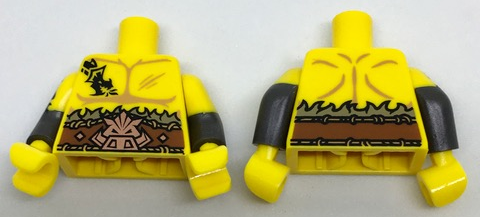 Torso Bare Chest with Dragon Tattoo and Boar Head Belt Pattern / Yellow Arms with Pearl Dark Gray Cuffs and Dragon on Right Arm Pattern / Yellow Hands