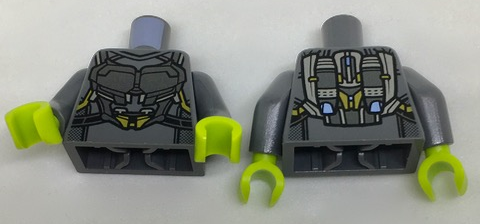 Torso Silver Space Armor with Gold and Bright Light Blue Trim Pattern / Dark Bluish Gray Arms / Lime Hands