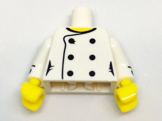 Torso Female Chef with 6 Black Buttons and Yellow Neck Pattern / White Arms with Black Cuffs and Buttons Pattern / Yellow Hands