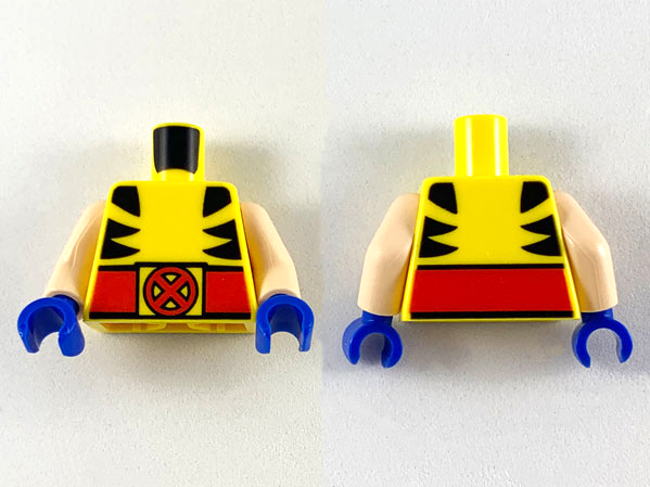 Torso Shirt with Black Marks on Sides and Red Belt with X-Men Logo Buckle Pattern (Wolverine) / Light Nougat Arms / Blue Hands