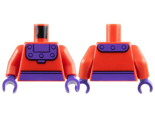 Torso Super Hero Costume Dark Purple Belt and Collar with Rivets Pattern / Red Arms / Dark Purple Hands