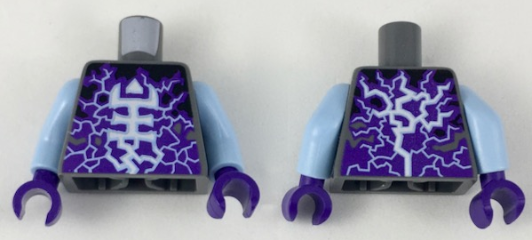 Torso White and Bright Light Blue Rogul Symbol and Lightning over Dark Purple and Black Pattern / Bright Light Blue Arms / Dark Purple Hands