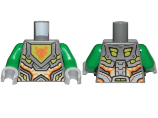 Torso Nexo Knights Armor with Orange and Gold Circuitry and Lime Emblem Framed with Orange Fox Head Pattern / Green Arms / Light Bluish Gray Hands