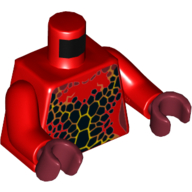 Torso Nexo Knights Female Outline with Black and Orange Scales Pattern / Red Arms / Dark Red Hands