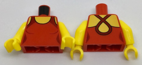 Torso Female Swimsuit with Yellow Neck and Dark Red Crossed Straps on Back Pattern / Yellow Arms / Yellow Hands