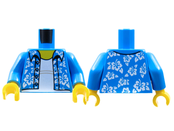 Torso Hawaiian Shirt Open with White Flowers over White Undershirt Pattern / Dark Azure Arms / Yellow Hands