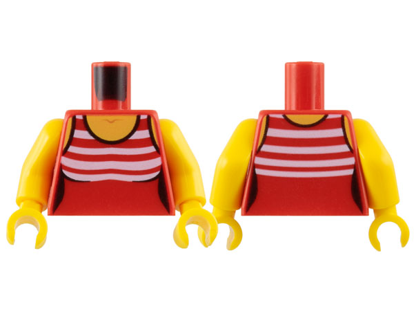 Torso Female Swimsuit with White Horizontal Stripes on Chest, Yellow Neck and Shoulders Pattern / Yellow Arms / Yellow Hands