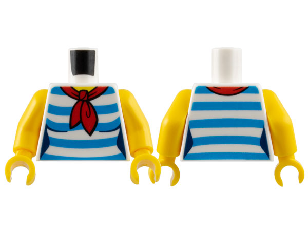Torso Female Shirt with Dark Azure Horizontal Stripes, Red Scarf, Yellow Neck Pattern / Yellow Arms / Yellow Hands