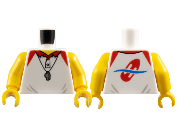 Torso Polo Shirt with Red Collar and Shoulders, Silver Whistle, Yellow Neck, Lifeguard Float on Back Pattern / Yellow Arms / Yellow Hands