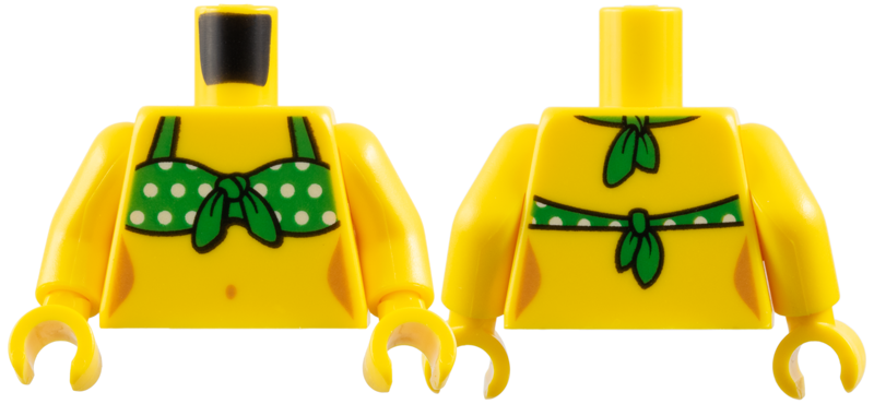Torso Female with Green Tied-On Bikini Top with White Dots Pattern / Yellow Arms / Yellow Hands