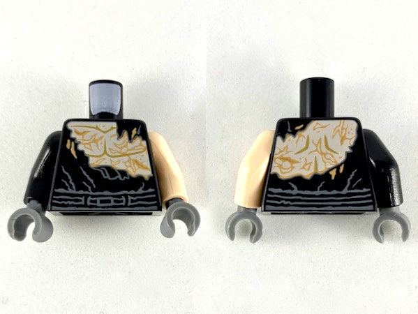 Torso SW Ripped Shirt with Light Nougat Skin with Scars Front and Back Pattern / Light Nougat Arm Left / Black Arm Right / Dark Bluish Gray Hands