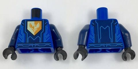Torso Nexo Knights Armor with Blue Circuitry, Dark Blue Center Panel, Falcon Symbol on Pentagonal Shield Pattern / Dark Blue Arms / Black Hands