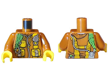Torso Jacket with Bright Light Orange Pouches, Silver Radio and Bright Green Rope Pattern / Dark Orange Arms / Yellow Hands