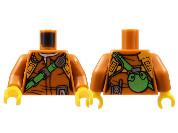 Torso Female Jacket with Bright Light Orange Harness, Bright Green Strap, Silver Radio, and Canteen on Back Pattern / Dark Orange Arms / Yellow Hands