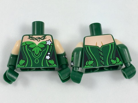 Torso Batman Poison Ivy Plant Foliage White Flowers Pattern / Dark Green Arms with Molded Light Nougat Short Sleeves and Printed Flowers on Left Arm Pattern / Dark Green Hands