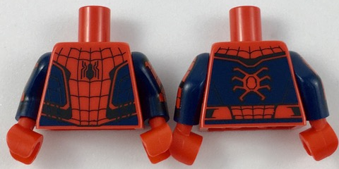 Torso Spider-Man Costume 9 Dark Blue, Small Spider with Wide Abdomen Pattern / Dark Blue Arms with Black and Red Webbing, Chevron Pattern / Red Hands