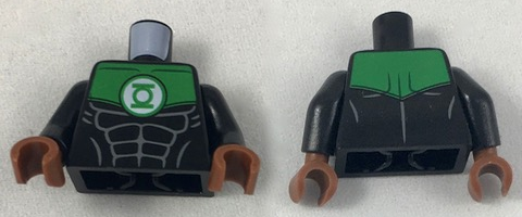 Torso Muscles Outline with Green Lantern Logo on White Background and Green Shoulders Pattern / Black Arms / Reddish Brown Hands