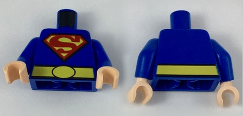 Torso Super Hero Costume with Red and Yellow Superman 'S' Logo and Wide Yellow Belt with Oval Clasp Pattern / Blue Arms / Light Nougat Hands