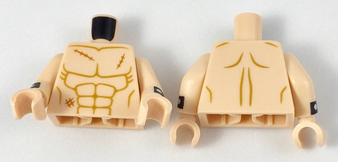 Torso Bare Chest with Muscles Outline and 3 Scars Pattern / Light Nougat Arms with Black Cuffs with Silver Dots Pattern / Light Nougat Hands