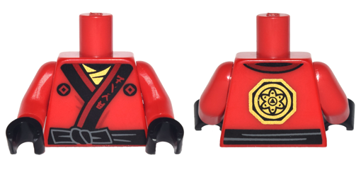 Torso Ninjago Robe with Ninjago Logogram 'FIRE', Black Sash and Gold Emblem Pattern / Red Arms / Black Hands
