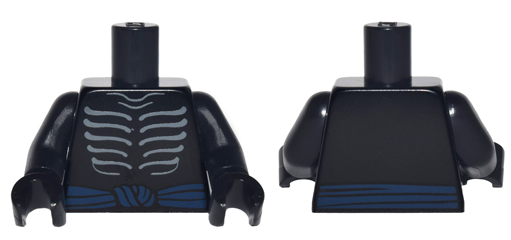 Torso Ninjago Skeleton Ribs Gray and Dark Blue Waist Sash Pattern / Black Arms / Black Hands