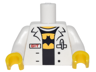 Torso Lab Coat with Pen and Red 'GIT' over Black Shirt with Yellow Batman Logo Pattern / White Arms / Yellow Hands