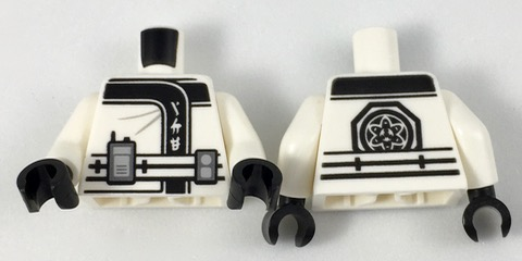 Torso Ninjago Robe with Ninjago Logogram 'ICE', Belt with Radio and Black Emblem Pattern / White Arms / Black Hands