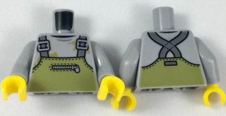 Torso Overalls Olive Green with Zipper over Shirt with Dirt Stains Pattern / Light Bluish Gray Arms / Yellow Hands