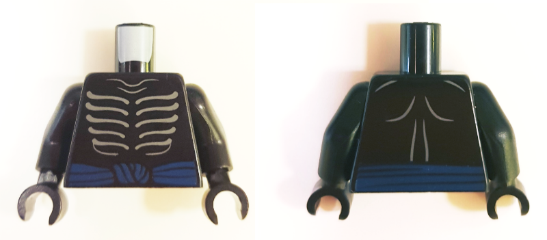 Torso Ninjago Skeleton Ribs Gray and Dark Blue Waist Sash Pattern and Gray Muscles Outline on Back / Black Arms / Black Hands