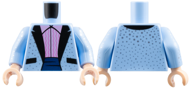 Torso Tuxedo Jacket with Silver Dots, Bright Pink Ruffled Shirt Pattern / Bright Light Blue Arms with Silver Dots Pattern / Light Nougat Hands