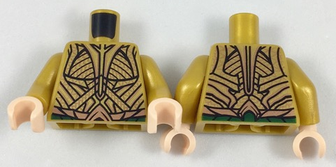 Torso Atlantean Armor Elaborate with Gold Plates and Dark Green Belt Pattern / Pearl Gold Arms / Light Nougat Hands
