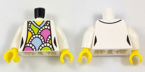 Torso Female Jacket over V-Neck Shirt with Light Blue Trim and Pastel Ovals (Japanese Fans) Pattern / White Arms / Yellow Hands