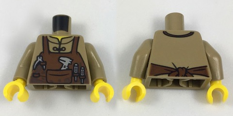 Torso Shirt with Reddish Brown Apron with Pocket and Loops and Light Bluish Gray Tools Pattern / Dark Tan Arms / Yellow Hands