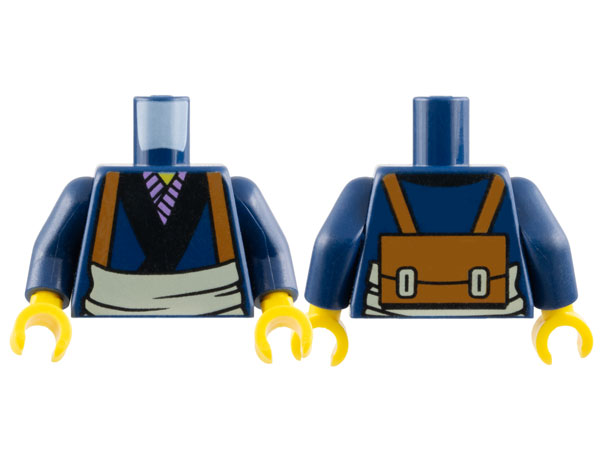 Torso Kimono with Black and Lavender Trim, Tan Waist Sash and Medium Nougat Backpack with Straps Pattern / Dark Blue Arms / Yellow Hands