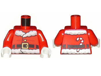 Torso Santa Jacket with White Fur Collar and Waistband, Dark Red Creases, Black Belt with Gold Buckle, Candy Cane on Back Pattern / Red Arms / White Hands