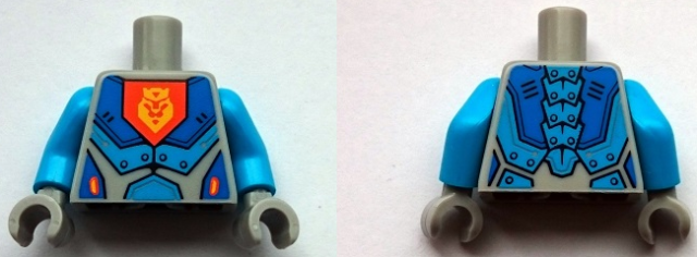 Torso Nexo Knights Armor with Blue and Dark Azure Panels and Yellow Crowned Lion on Orange Pentagonal Shield Pattern / Dark Azure Arms / Light Bluish Gray Hands